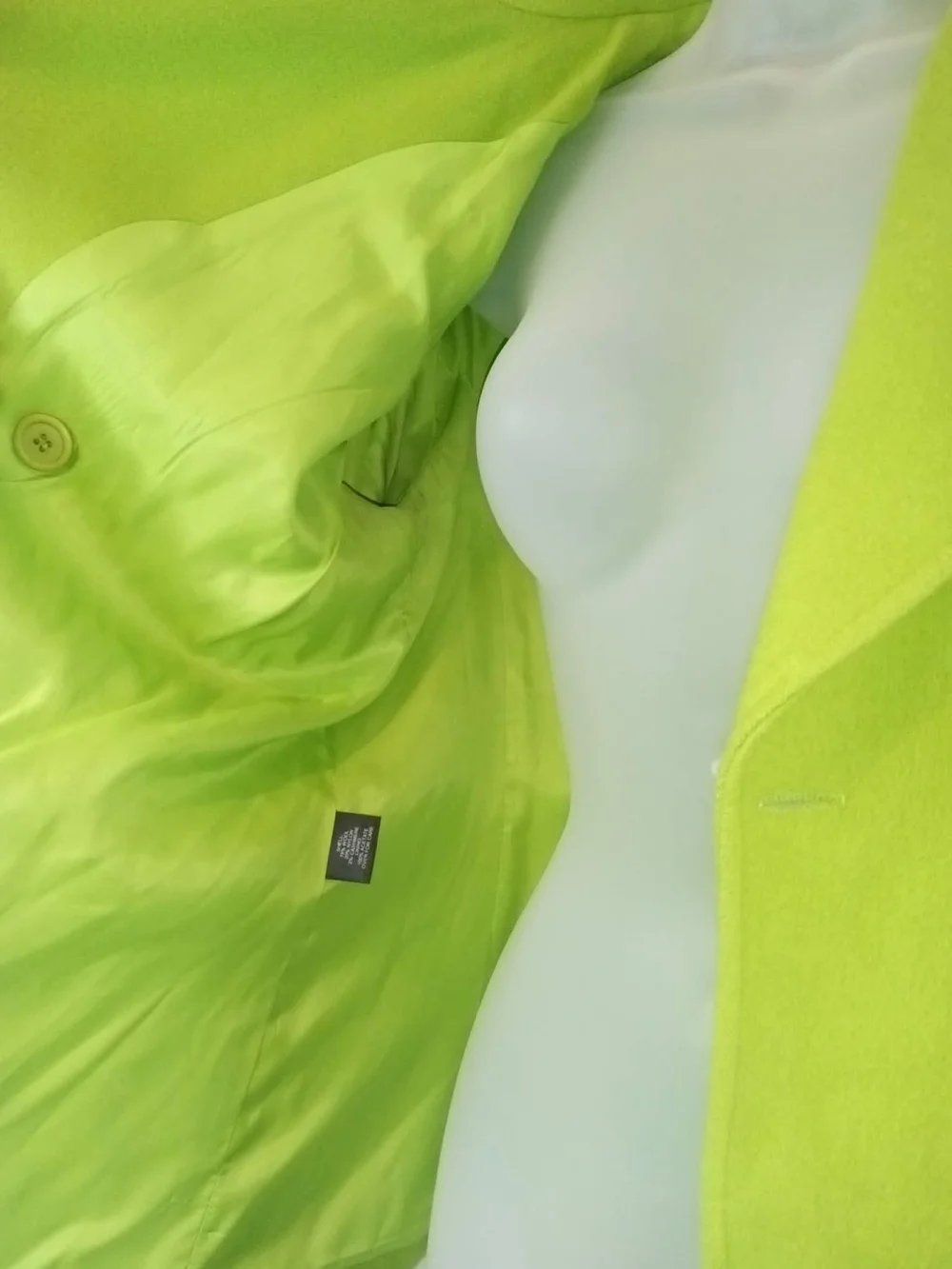 Vintage Wool Gloria Vanderbilt Bright Lime Green Double-Breasted Pea Coat Office